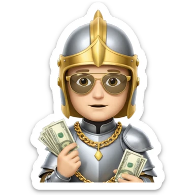 Knight with helmet gold chain dark glasses money sticker