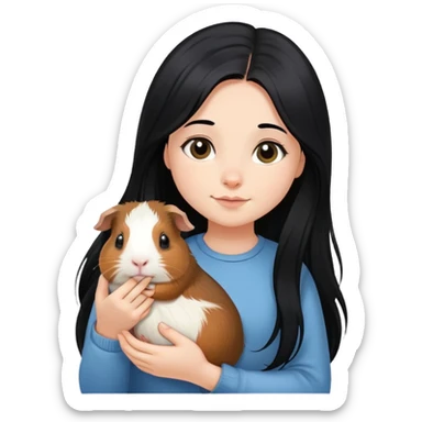 black long hair girl holding a Guinea pig sticker