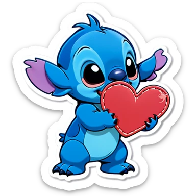 Stitch giving a kiss with a heart sticker
