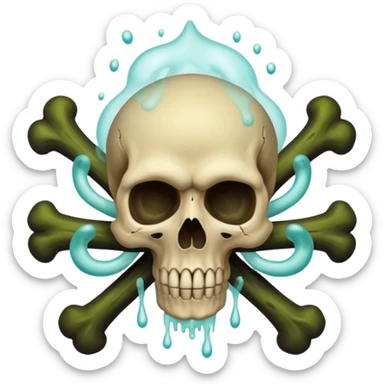 a poisonous cloud of gas, dark swamp color, with an image of a skull and two crossed bones behind the skull sticker