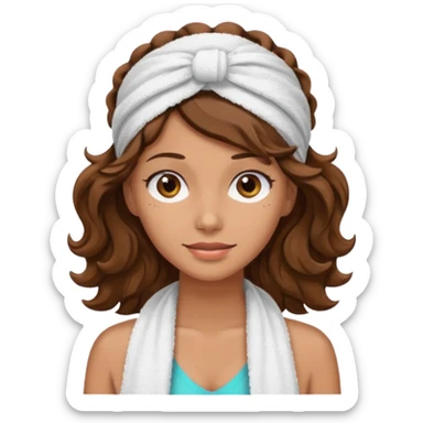 rosto de uma mulher com uma faixa de toalha no cabelo castanho sticker