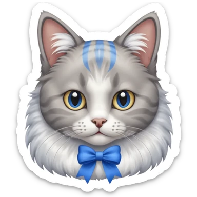 cat with blue ribbon on ear sticker