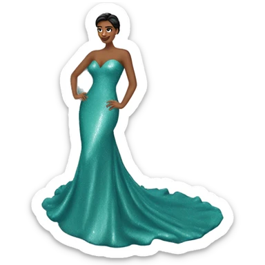 prom dress on fake manican long with train glittery teal sticker