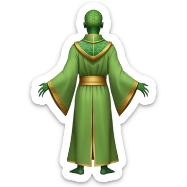 full body reptilian humanoid in ancient outfit, back view, simple design sticker