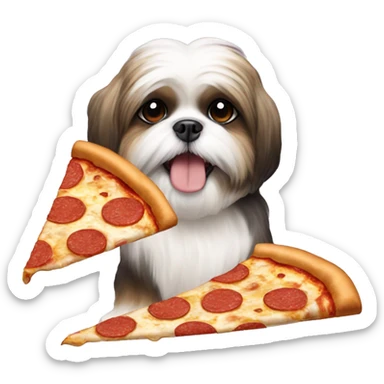 A shihtzu eating pizza sticker