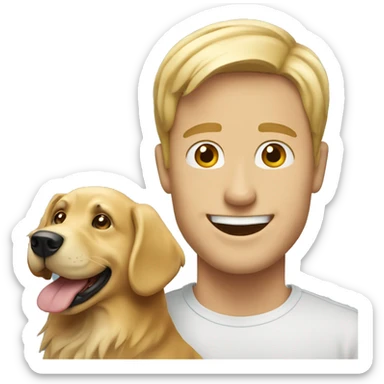 happy blonde man with golden retriever  sticker