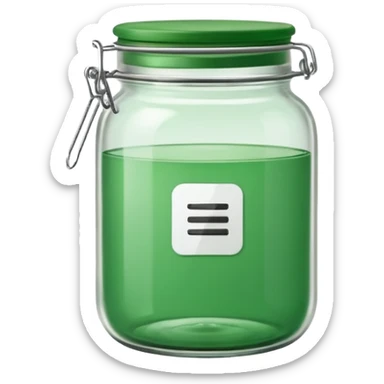 green jar emoji with green lid, containing three minimal monochrome icons inside: bookmark, photo symbol, and paperclip — simple, clean, flat design. sticker
