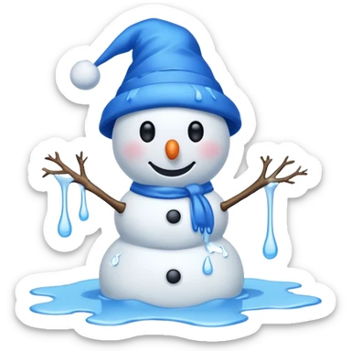 melting snowman with blue hat full body sticker