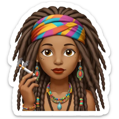Black hippie female smoking  sticker