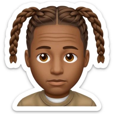 Create an iOS-style emoji of Travis Scott. Neutral facial expression, front-facing head only. Braided hair. Clean Apple emoji style, smooth shading, simple shapes, plain background. sticker