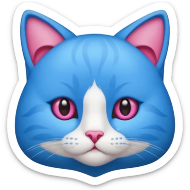un emoji de lacara de un gato azul con rosa sorprendido sticker