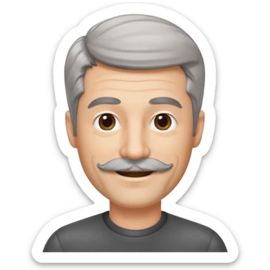50 yr old man salt and pepper hair, side swept part, short beard and moustach sticker