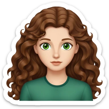 Long Brown side part wavy curl hair green eyes sticker