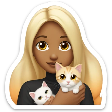A blonde girl holding a calico kitten but with less spots ( orange and black spots) with a ྀིྀི on the kittens head Christmas vibe sticker