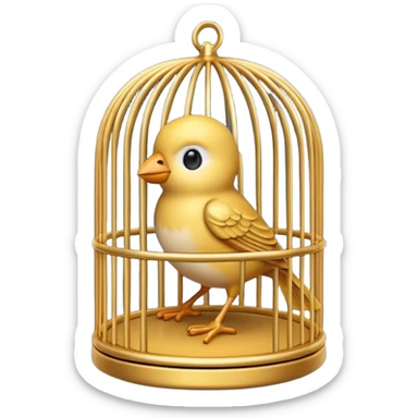 “3D emoji of a small bird inside a golden round cage, in Apple Memoji style. Soft studio lighting, glossy finish, black background, minimalistic and centered composition.” sticker