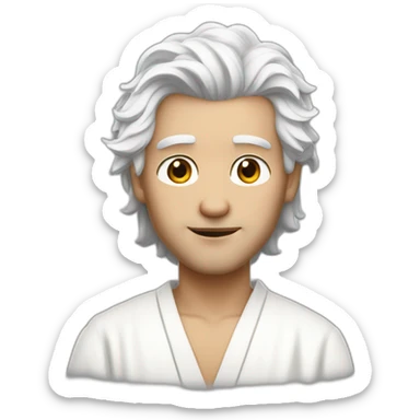 Guy with scar under left eye, white wispy hair going upwards, white robe sticker