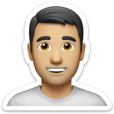 A 30 year old, caucasian man, with short black hair,   wearing a tshirt. sticker