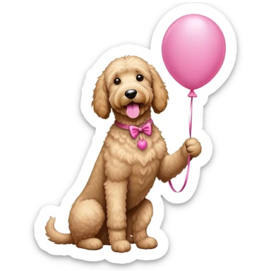 Goldendoodle holding pink birthed sticker