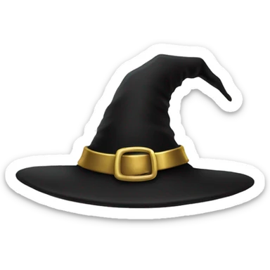 a black witch hat with a gold buckle sticker