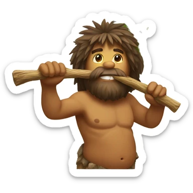 caveman chewing a stick plant sticker