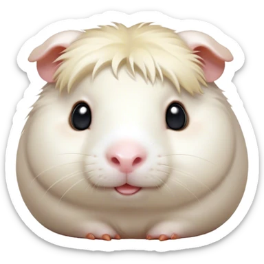 Cinematic Cute White Guinea Pig Portrait Emoji, Head tilted playfully and inquisitively, showcasing a silky, immaculate white coat with a natural glow, round, sparkling dark eyes filled with curiosity, Simplified yet irresistibly adorable features, highly detailed, glowing with a warm, friendly light, high shine, affectionate and lively, stylized with a touch of whimsy, bright and endearing, soft glowing outline, capturing the essence of a mischievous yet loving guinea pig, so playful it feels like it could nuzzle out of the screen and into your arms! sticker