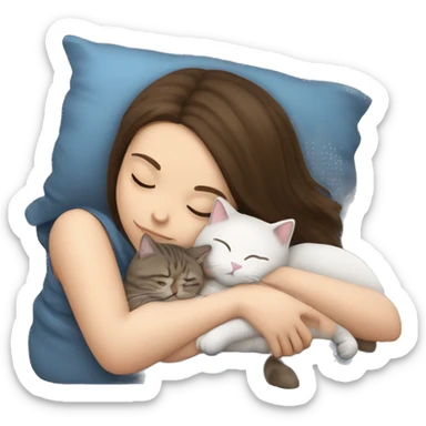 Brunette girl sleeping with a Scottish fold cat sticker