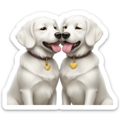 Two white dogs kissing each other sticker