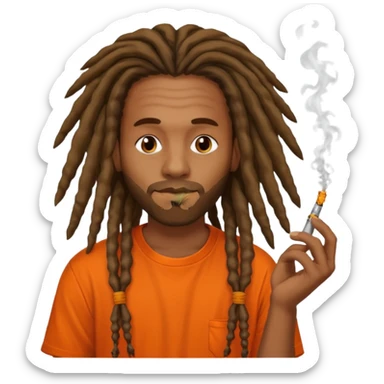 Brownskin man with long dreadlocks orange shirt smoking weed sticker