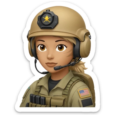 female special operations communications operator with combat gear head profile only sticker