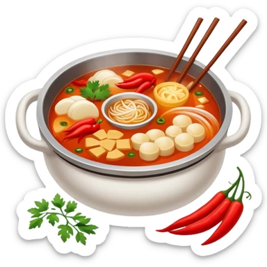 Chinese hot pot with spicy broth and ingredients, simplified emoji sticker