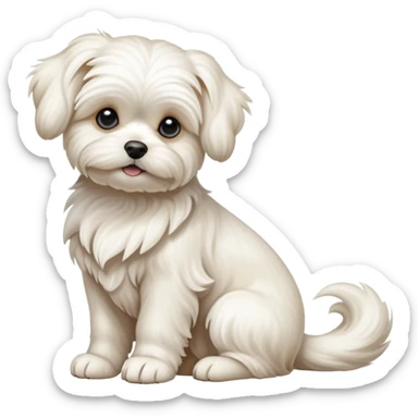detailed-[Maltese dog]-realistic-full-body-sitting-emoji,-tail-resting-loosely-beside-its-paws,-head-tilted-dramatically, -wavy-[cream white]-fur,-simplified-yet-realistic-focused-features,-highly-detailed,-glowing-with-an-almost-sarcastic-glow sticker
