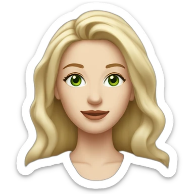 medium blonde woman with shoulderlenght hair, green eyes, long face, pale skin, silver earrings wearing a grey sweater sticker