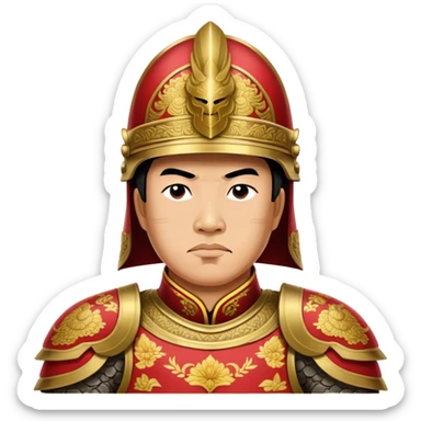 Trần Hưng Đạo – Cinematic Realistic Portrait of Trần Hưng Đạo, depicted as a revered Vietnamese general in traditional armor with a determined gaze, rendered with intricate historical textures and dynamic lighting that highlights his legendary martial spirit and leadership. sticker