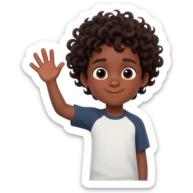 waving goodbye sad black boy curly hair sticker