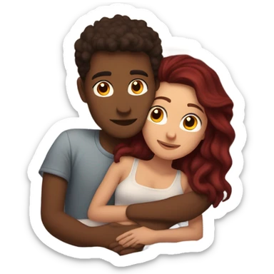 Burgundy haired girl and brunette boyfriend cuddling in bed sticker
