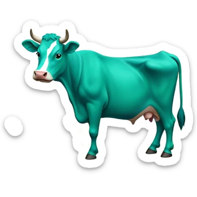 A blue and jade green cow eating hay sticker