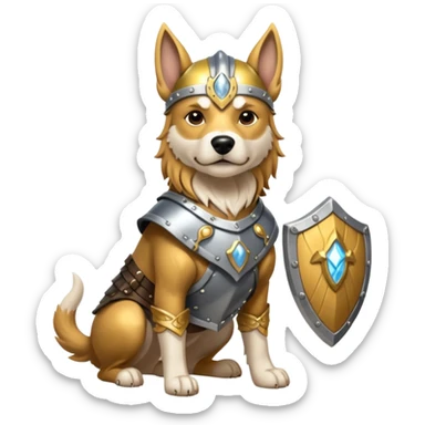 valorous Viking dog in Valhalla, detailed armor, heroic pose, glowing sky sticker