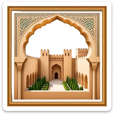 Realistic Alhambra de Granada Landmark Emoji, showcasing the Moorish palace’s intricate arches, geometric patterns, and historic fortress walls. sticker