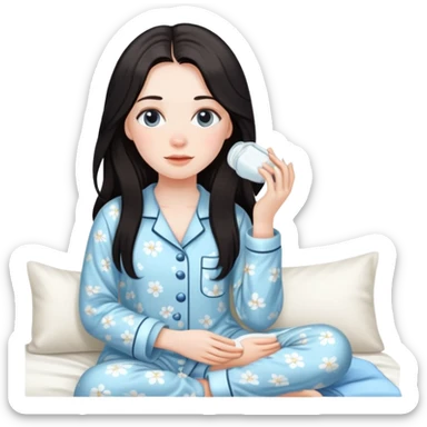 Girl with dark long hair doing skincare in a Pyjama sticker