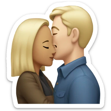White man with blonde hair and Asian woman kissing sticker