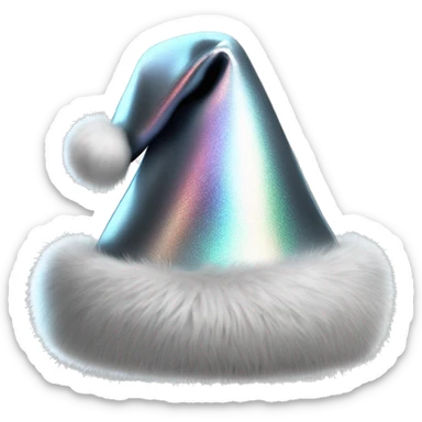 Isolated realistic silver holographic metallic Santa hat with fur. sticker