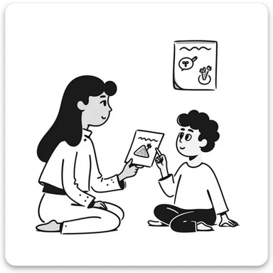 educator or speech therapist with child, who helps child with lessons sticker