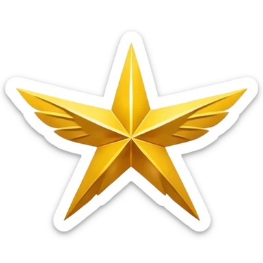 An eight-pointed star with wide wings, colored yellow, featuring a simple mountain silhouette in the center sticker
