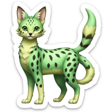 Epic complex detailed emerald-green pastel-lime-green dark-brown beige pastel realistic aesthetic-scenic-Fakémon-Sprigatito-Floragato-Meowscarada-Trico-Sergal-Serval-Vernid-creature (full body) sticker
