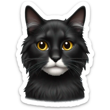 black cat domestic long-haired with white on the mouth sticker