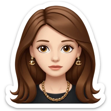 girl with long brown hair wearing channel sticker