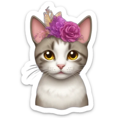 cat wearing elaborate fascinator sticker