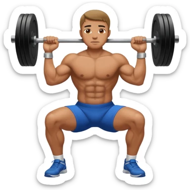 a man squats with 2 hands stick together sticker