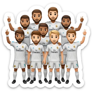 apple style emoji of a group of Real Madrid football players as a squad celebrating together with energetic poses sticker