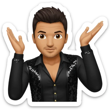 Peter Andre with dark brown hair, black sequin outfit sticker